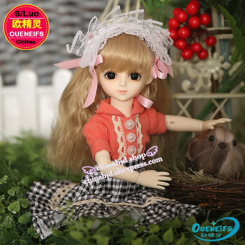 Одежда для кукол BJD SD 1/6 оранжевая футболка и черная клетчатая юбка девочек или