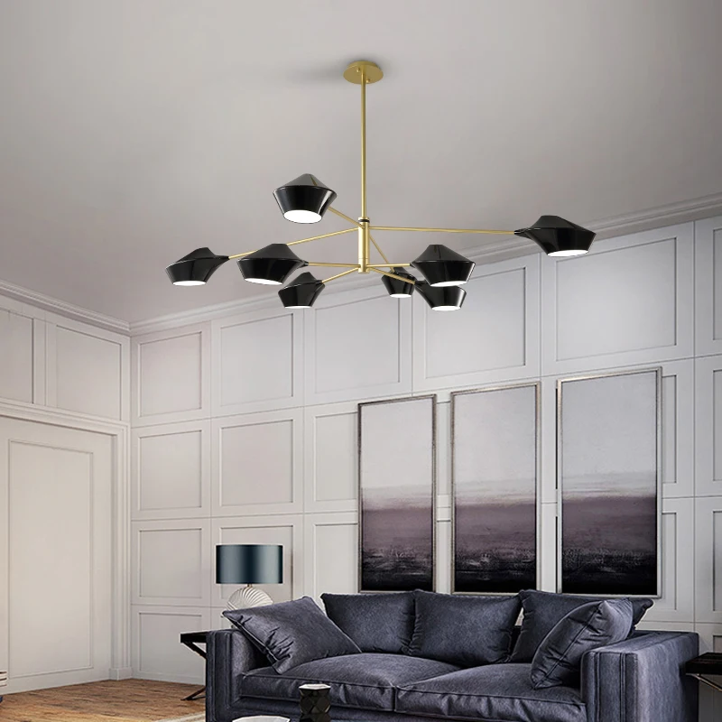 Nordic long black / white wrought iron chandelier post modern creative living room lamp personality bedroom simple lamps Nordic long black / white wrought iron chandelier post modern creative living room lamp personality bedroom simple lamps