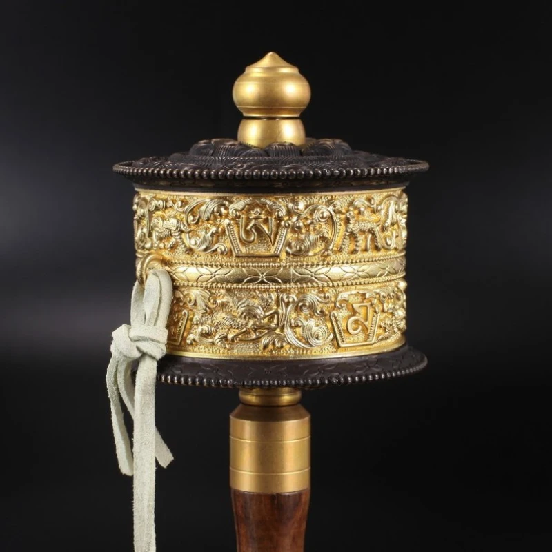 

86,000/150,000 Times Of Mantra Om Mani Padme Hum Handle Prayer Wheel With Pedestal Copper Tube & Ebony Handle Buddha Pray Supply