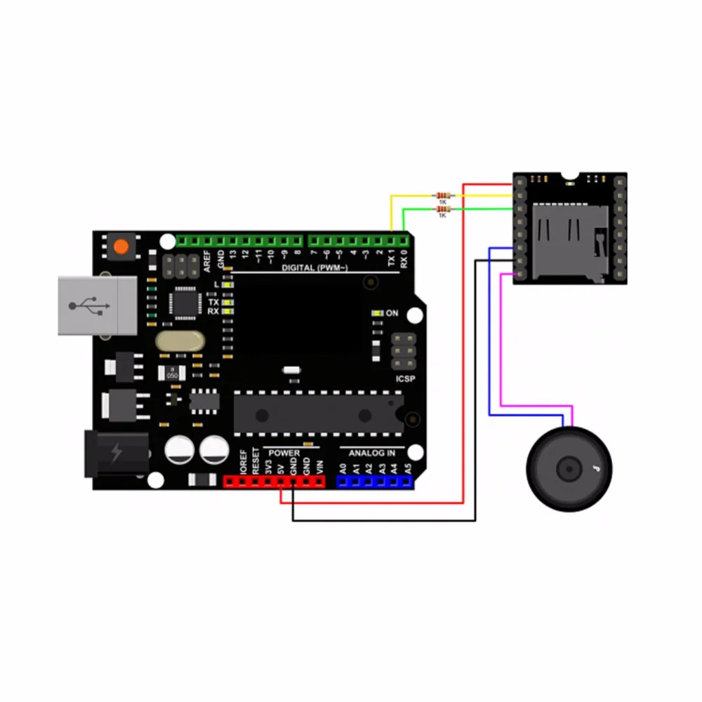 RCmall мини MP3 плеер Главный модуль с упрощенной Выход Динамик для Arduino UNO FZ1281