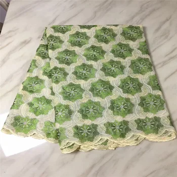 

Embroidery Flower Pattern Nigerian Lace Fabrics 5Yards African Swiss Voile Lace High Quality Cotton Lace With Stones For Women