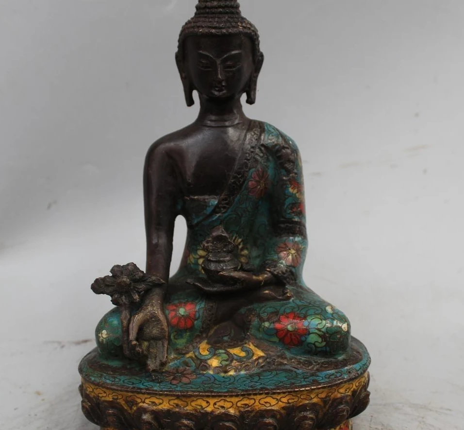 

8" Tibet Temple Cloisonne Enamel Bronze Shakyamuni Sakyamuni Set Buddha Statue