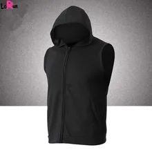 LoRun Brand Men’s Sportswear Sports Vest Hooded Running Jackets Hoodies With Pockets Training Sleeveless Gym Fitness Tops Men