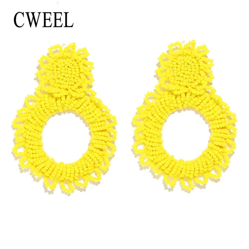 

CWEEL Drop Earrings Fashion Jewelry Statement Beaded Earrings For Women Wedding Luxury Simulated Pearl Round Pendant Earring