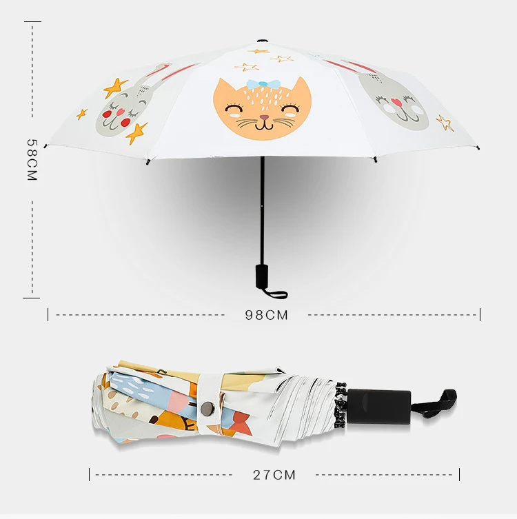 Модный 3 складной зонт с черным покрытием, анти-УФ, мультяшный зонтик с изображением животных, звезды, женский зонтик от дождя, ветрозащитный зонтик для детей