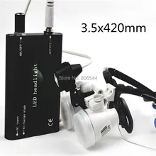 3.5X420mm Portable Yellow Dentist Surgical Medical Binocular Dental Loupe Optical Glass with LED Head Light Lamp BLACK AAA+