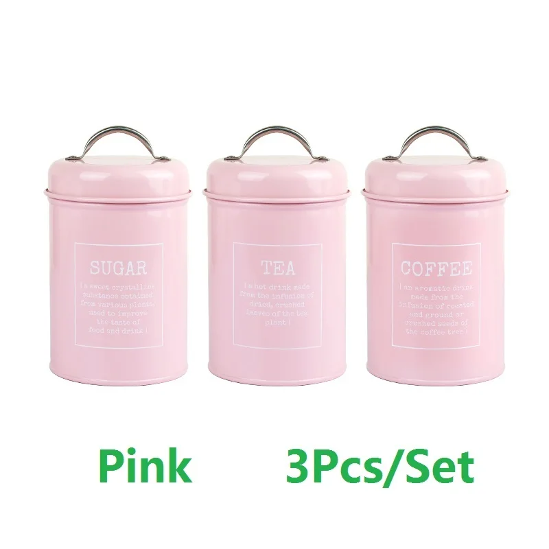 1/3 шт./компл. резервуар для хранения крышка Сталь Кухня посуда Многофункциональный Чай Кофе сахар Квадратная Коробка Чехол бытовые качественные красивые - Цвет: Pink 3Pcs
