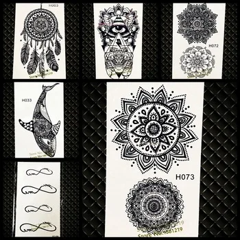 Waterproof Temporary Tattoo Sticker Women Flash Tattoo Mandala Design GH073 Black Henna Tattoo Body Arm Art Legs Indian Totem