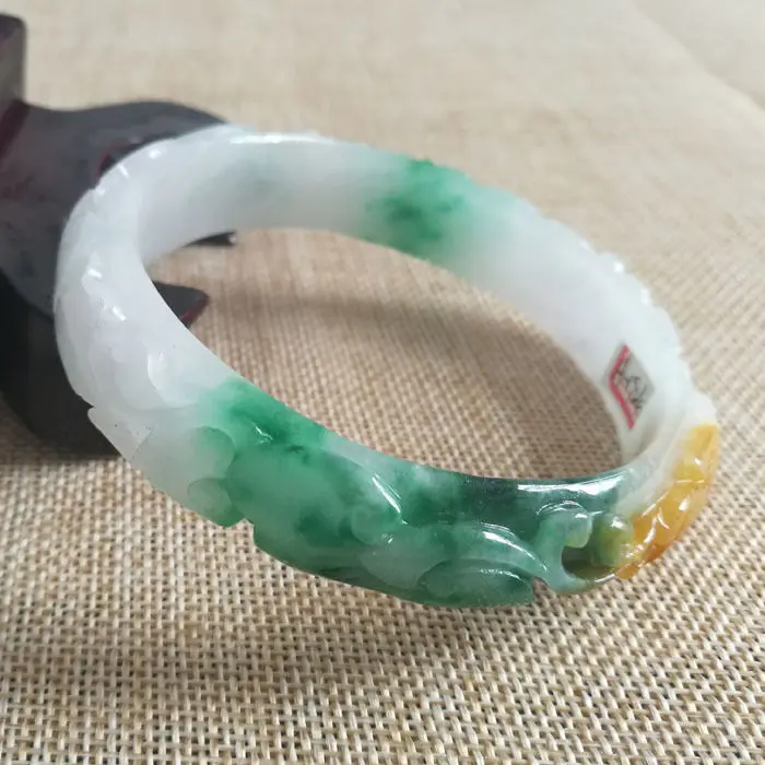 

A-1924 Chinese Hand-carved Brown White Green Jadeite Jade Bangle Bracelet 67mm