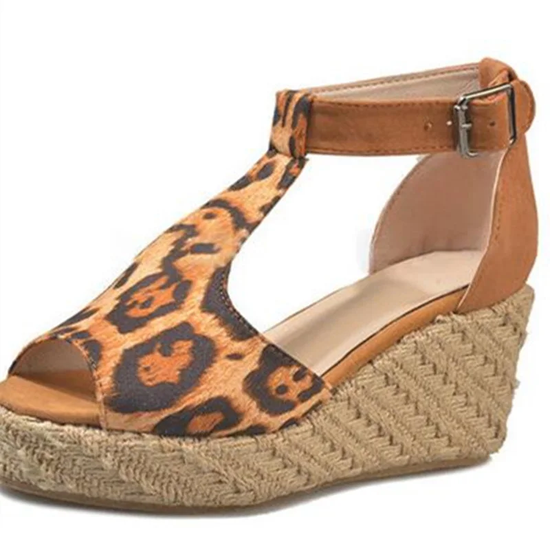 Plus Size Bohemian Women Sandals Buckle Strap Straw Platform Sandals Wedges Shoes For Women Chunky Sandals New Women Shoes