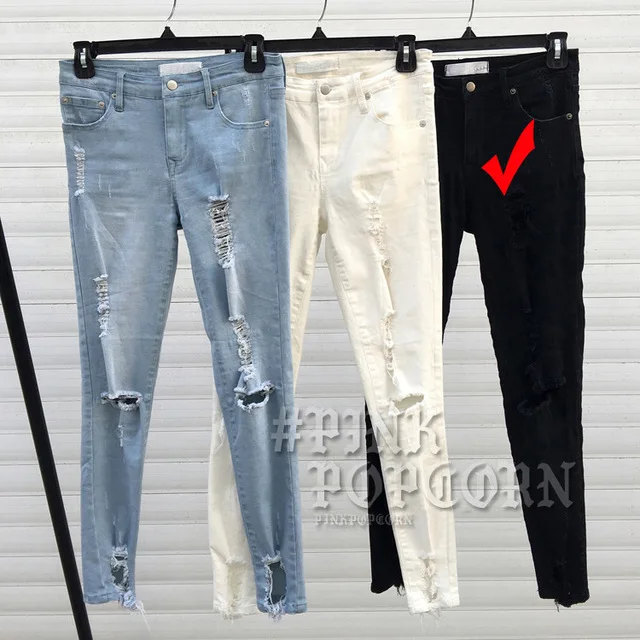 Потертые джинсы, женские узкие брюки, женские Эластичные Обтягивающие джинсы, женские штаны со средней талией с дырками - Цвет: Color 3