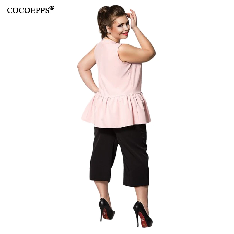 Casual Mujeres Sin Tamaño Gran De cuello Más Ropa Flojo Gasa Mangas Tops Riza O Blusa rosado 2018 6xl La Las Marfil Cocoepps xv5qw8nX5