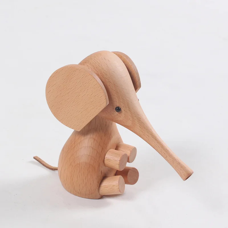 

11cm Height Solid Beech Wood Cute Elephant Nordic Style Elegant Christmas Gift Child Toy Craft Statue Ornaments Denmark Trunk
