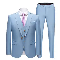 Мужской свадебный костюм, светло-голубые мужские приталеные блейзеры, костюмы, костюмы, деловой костюм (пиджак + жилет + штаны)
