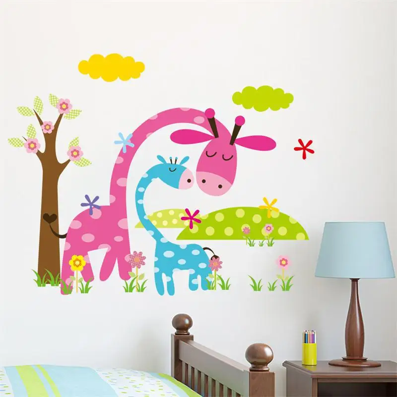 

3D colorful cartoon animal zoo kids room decal wall stickers gifts Horse Beer Giraffe Elephant /adesivo de parede for nursery