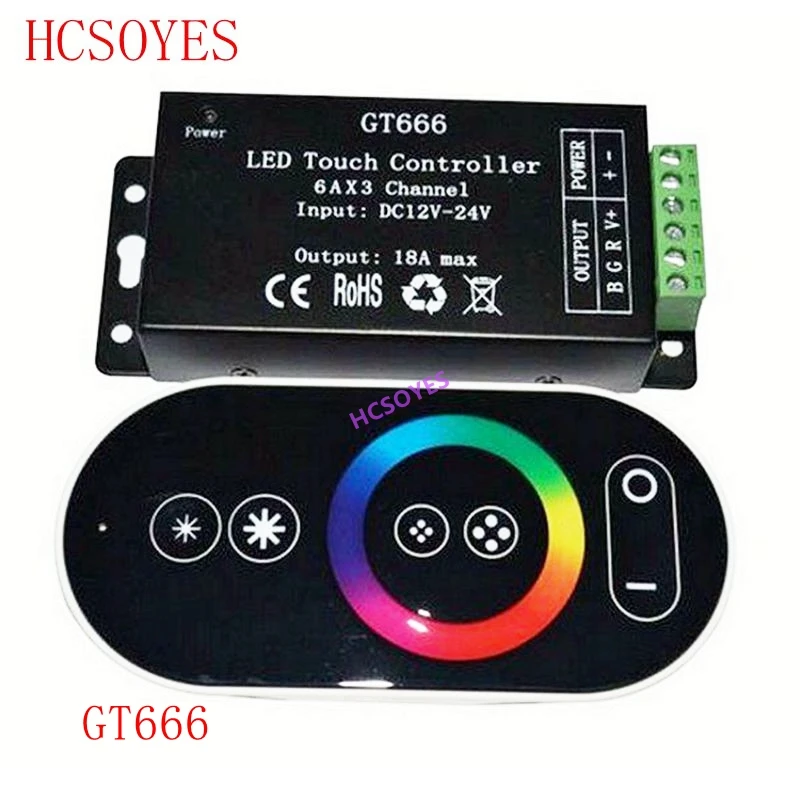 

DC12-24V 6Ax3channel 18A RF Wireless Touch RGB controller GT666 Touch Panel led dimmer for led strip light tape