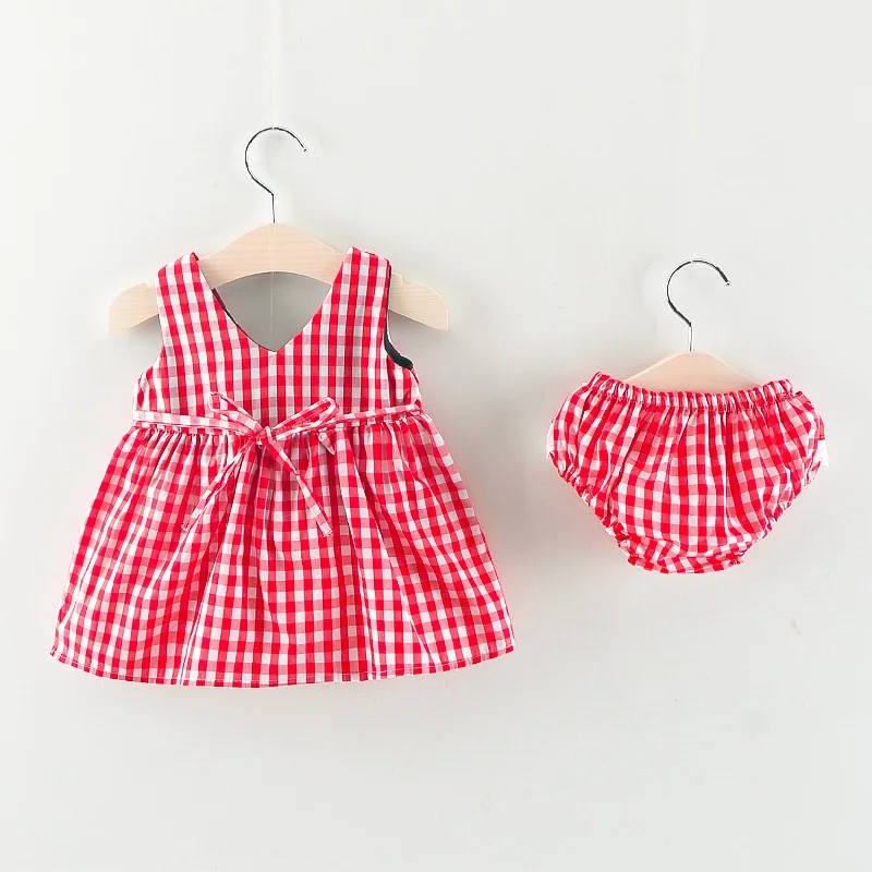 Roupas sem Mangas Vestido plus Briefs Conjuntos de Roupas de Verão Novo Bebê Recém nascido Meninas 2 Pcs Outfits Set Listrado Impresso Bonito Sunsuit 0 24 m 36 vestido + cuecas 2 pçs conjunto de