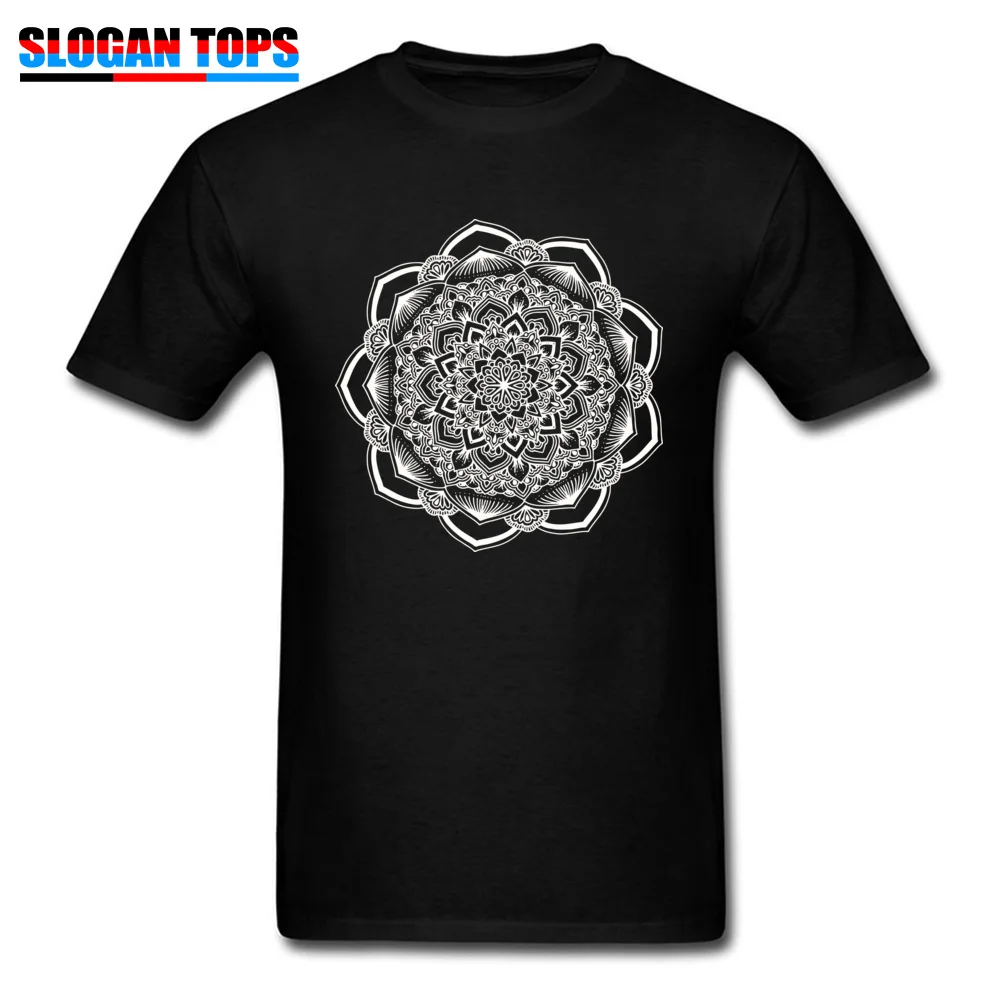 On Sale Male T-Shirt O Neck Short Sleeve 100% Cotton White mandala Tees 3D Printed Tops Shirts Drop Shipping White mandala black