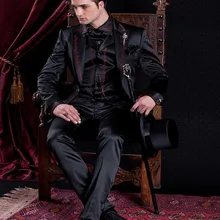 Новые вышивка женихов Для мужчин Свадебный костюм смокинг для мальчиков черные мужские костюмы на свадьбу/выпускных вечеров, лучший мужской блейзер(пиджак+ брюки+ жилет) для маленькой девочки C9