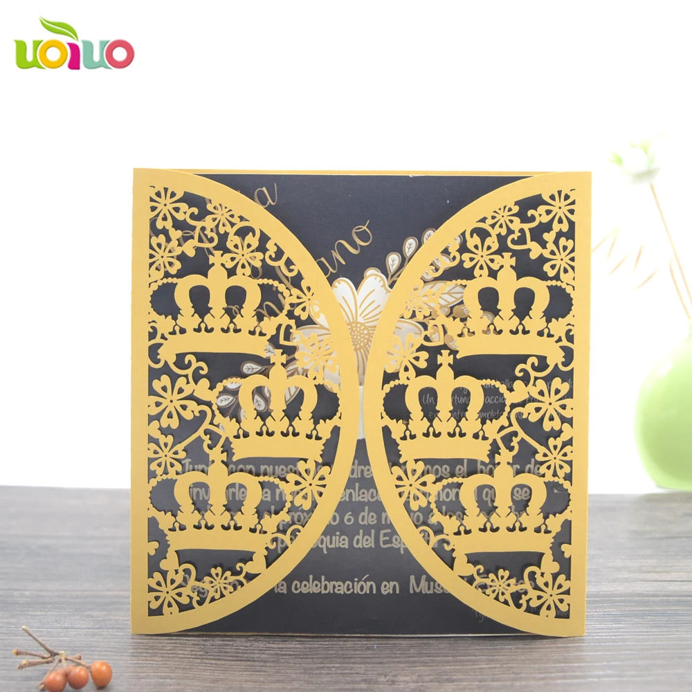 50pc High Quality Invitation gold Glitter Card craft laser cut crown