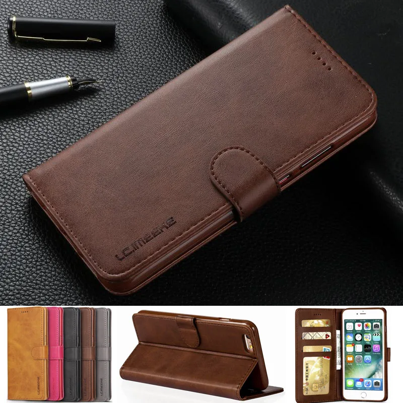 

Leather Flip Phone Case For iphone 6 6s 7 8 Plus X Luxury Retro Wallet Cover Coque For iphone 5 5s SE Case With Cards Holder