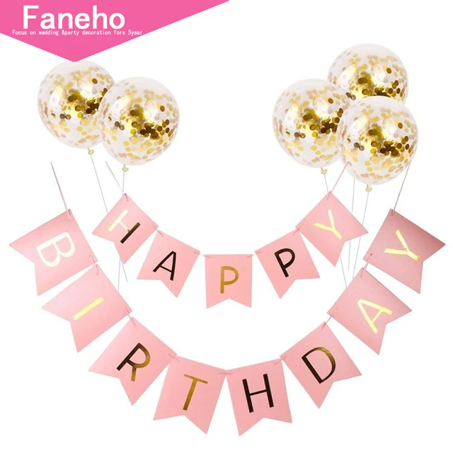 Bianco Buon Compleanno Banner Oro Coriandoli Balloons Lettera Banner Decorazioni Bianco Buon Compleanno Banner Oro Coriandoli Balloons Lettera Banner Decorazioni