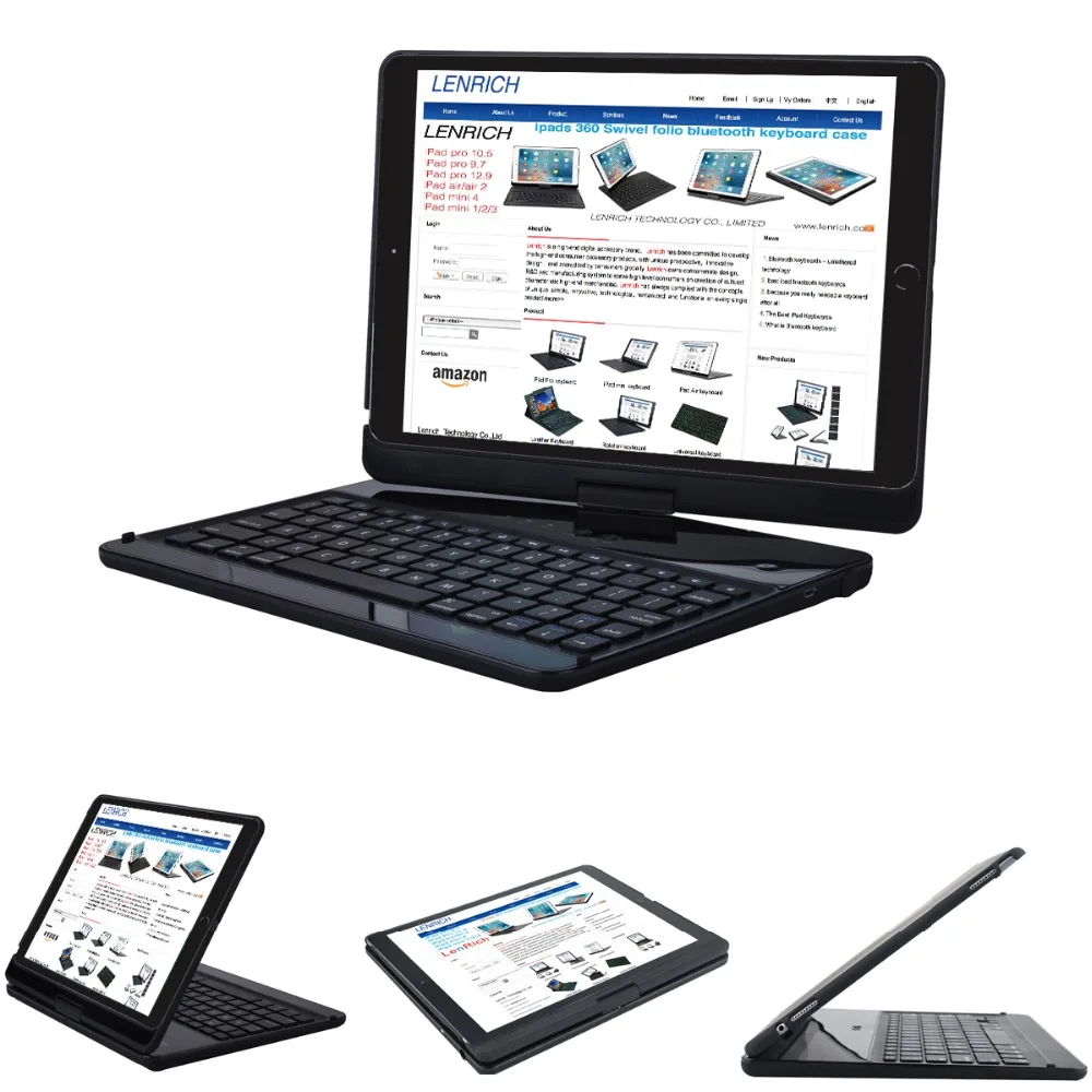 For 2017 ipad pro 10.5 keyboard case compatible 360 cover, Lenrich rotatable Bluetooth Wireless Folio swivel stand