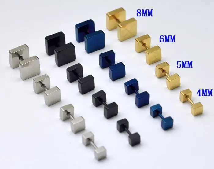 

free shipping 4,5,6,8mm ball mix 4sizes 4 colors 96 pcs body piercing jewelry mix lots fake square earrings cheaters ear plugs