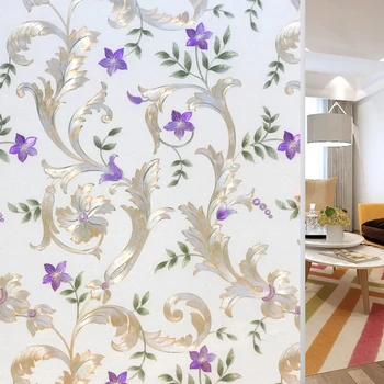 

90CMX2M Decorative Private Window Film Jasmine Peony Phoenix iris Flower Anti-UV Window Sticker No Glue Static Cling Glass Film