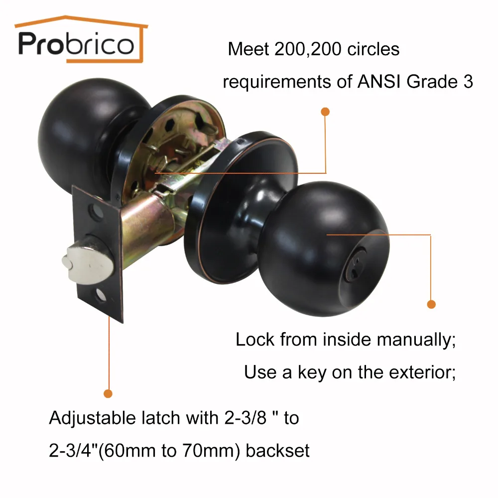 Probrico Межкомнатная дверная ручка масляная втирается круглый шар дверной набор регуляторов Ванная Комната Ручка замок с ключом для домашней двери оборудование Поставки