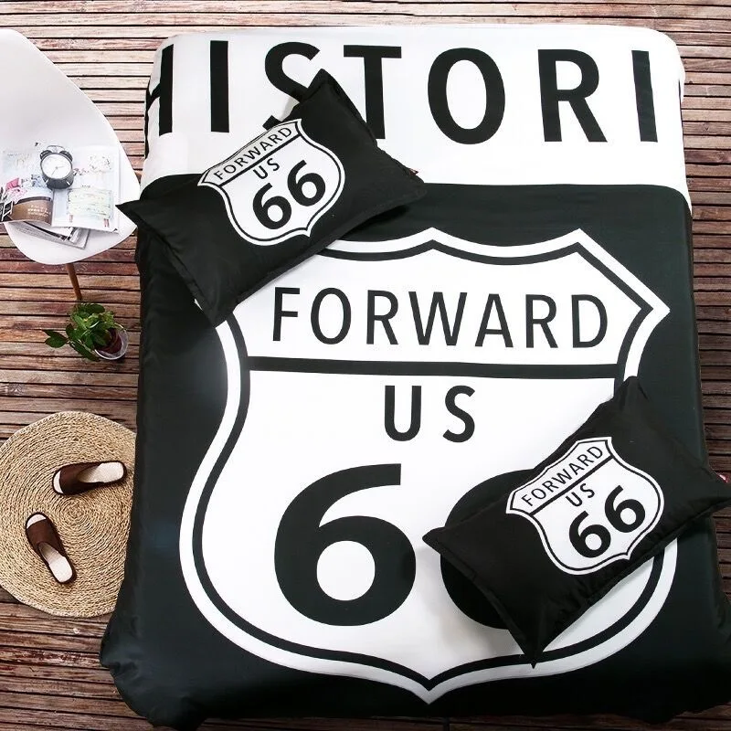 

Free shipping black white historic US 66 Road pattern bedding set Quilt duvet Cover+2 pillow case for twin full queen king bed