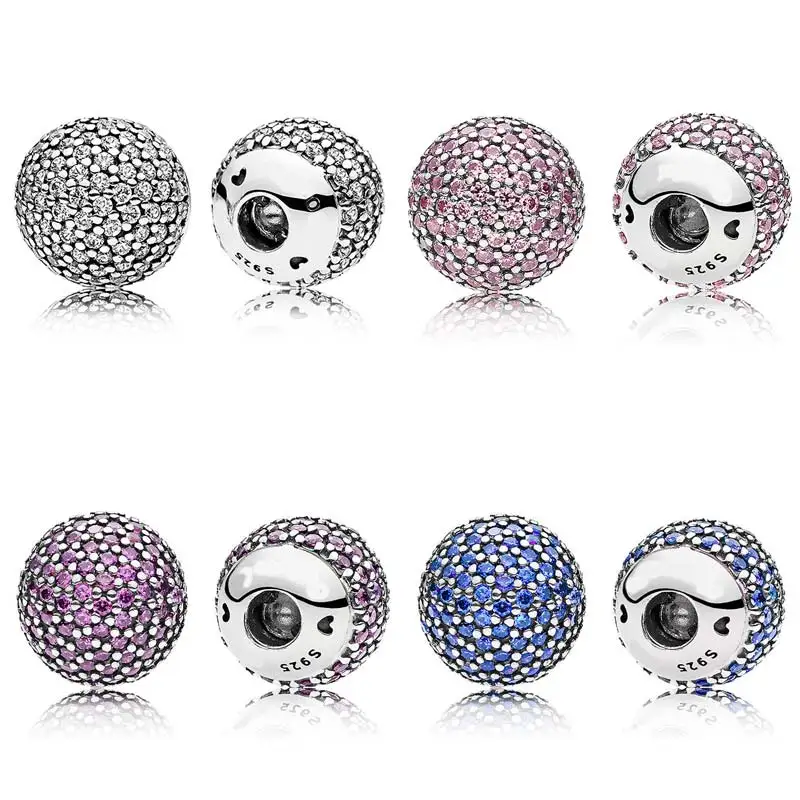 

New 925 Sterling Silver Bead Charm Pave Open Bangle End Cap With Cubic Zirconia Beads Fit DIY Bracelet Bangle Diy Jewelry