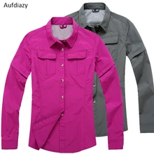 Aufdiazy Для женщин летние быстросохнущая съемные рукава Открытый Рубашка дышащие спортивные топы треккинг Пеший Туризм женский тонкий Костюмы JW012