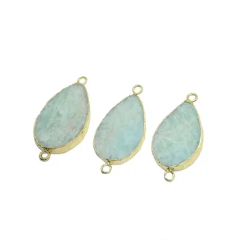 

Natural amazonite stone pendants for jewelry making 2020 gold plating Blue flat agates gem stones connector korean fashion huge