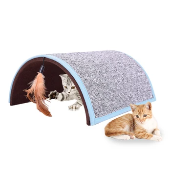 

New Cat Scratch Board Arch Cat Scratch Carpet Funny Hide-seek Pet Tunnel Toys with Feather Cats Teaser Tunnel Toy Grinding Claws