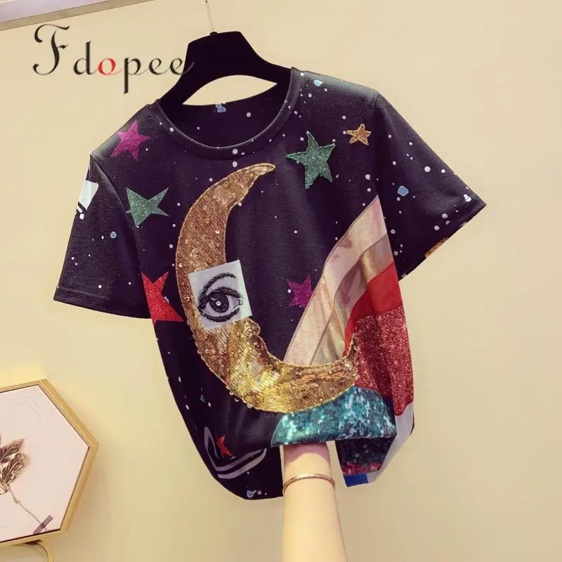 تي شيرت المرأة الصيف أزياء جولة طوق الطباعة بأكمام قصيرة مائة مجموعات س الرقبة شخصية الراحة اللون مطابقة المحملات تي شيرت المرأة الصيف أزياء جولة طوق الطباعة بأكمام قصيرة مائة مجموعات س الرقبة شخصية الراحة اللون مطابقة المحملات