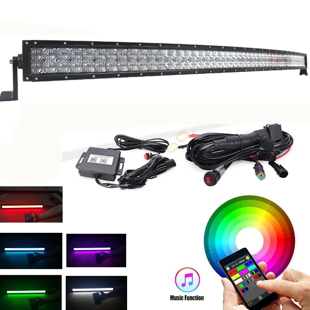 Car Curved 52" 300W 5D Led Light Bar RGB Strobe Light Bluetooth App
