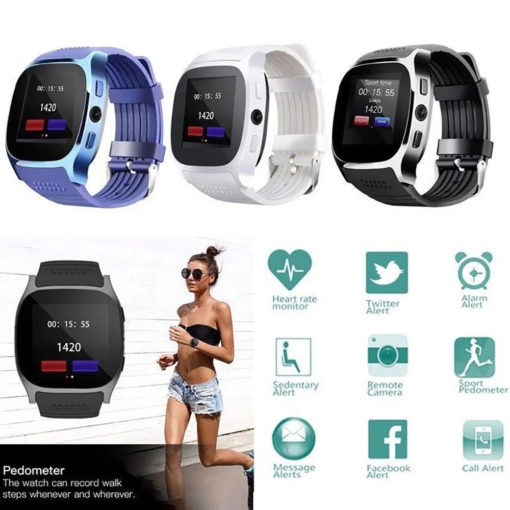 

T8 Bluetooth Smart Watch Support SIM TF Card With Camera Sports Wristwatch Music Player for Android for For Samsung S8 S9 S10
