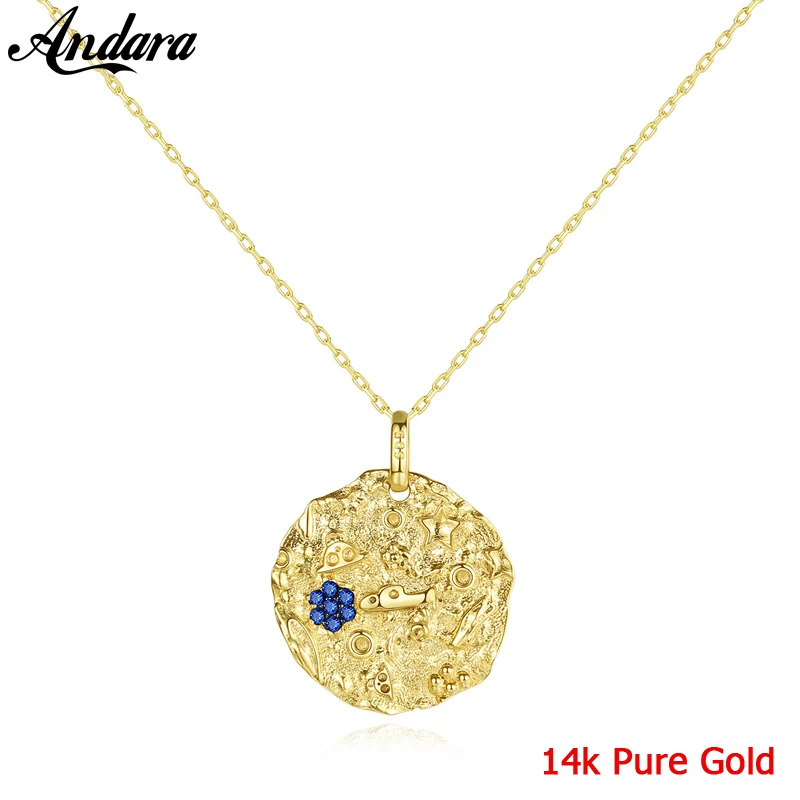 Настоящее золото ожерелье 14k ювелирные изделия модная круглая подвеска с синим кристаллом ожерелье для женщин мать Подарки Высокое качество