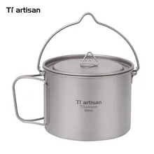 Tiartisan 900ml Pure Titanium Pot with bail handle Outdoor Camping Ultralight Picnic Cookware with Cover