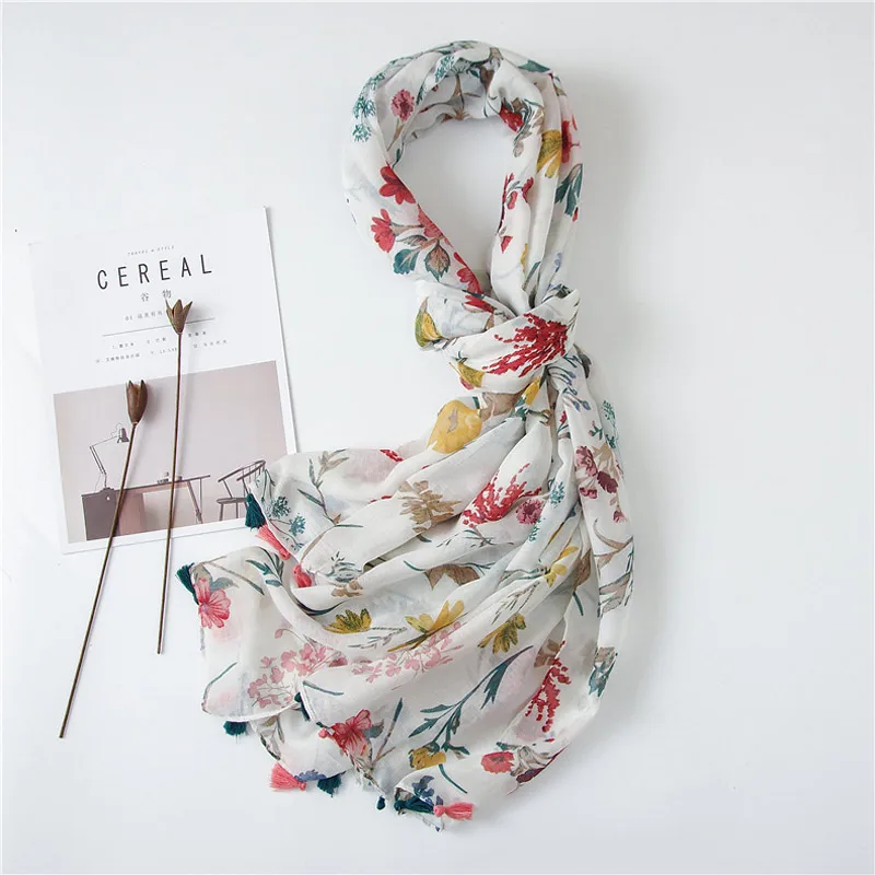 

Viscose Hijab Scarf Women Floral Korean Designer Large Wrap Fresh Cute Print Foulard Long Shawl NEW [3526]