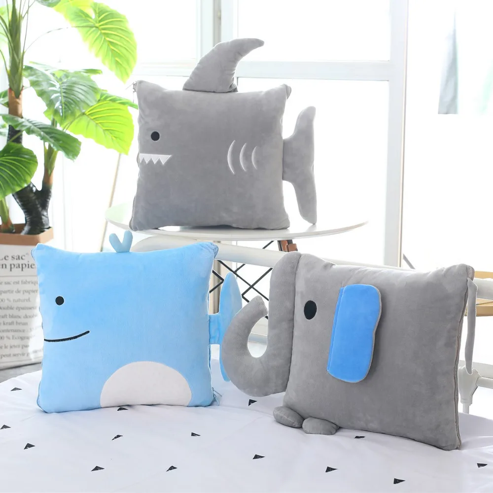 

Candice guo! super cute plush toy cartoon elephant shark dolphin soft stuffed cushion quilt blanket birthday Christmas gift 1pc
