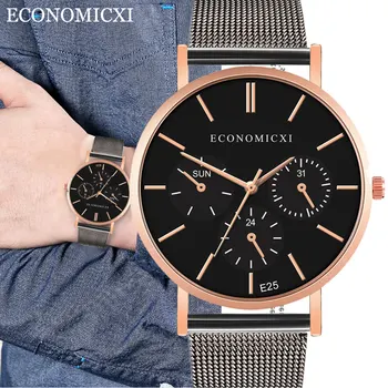 

Men Classic Quartz Analog Watch Multiple Dial with Net Pattern Strap IK88
