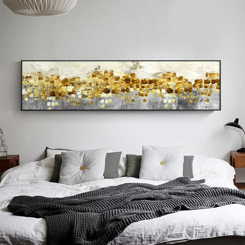 

Abstract Golden Tree Rain Flowing Coins Long Banner handmade Canvas Paintings Posters For Living Room Wall Art Mural Home Decor