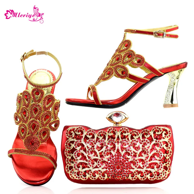 

New Arrival Italian Designer Shoe and Bag Matching Set Decorated with Rhinestone Summer Low Heeled Shoes for Women Elegant Pumps