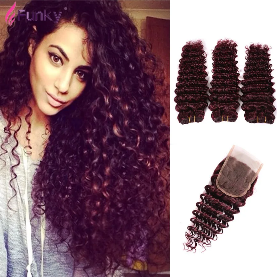 Burgundy Deep Wave Brazilian Hair Ombre Deep Weave Virgin Hair