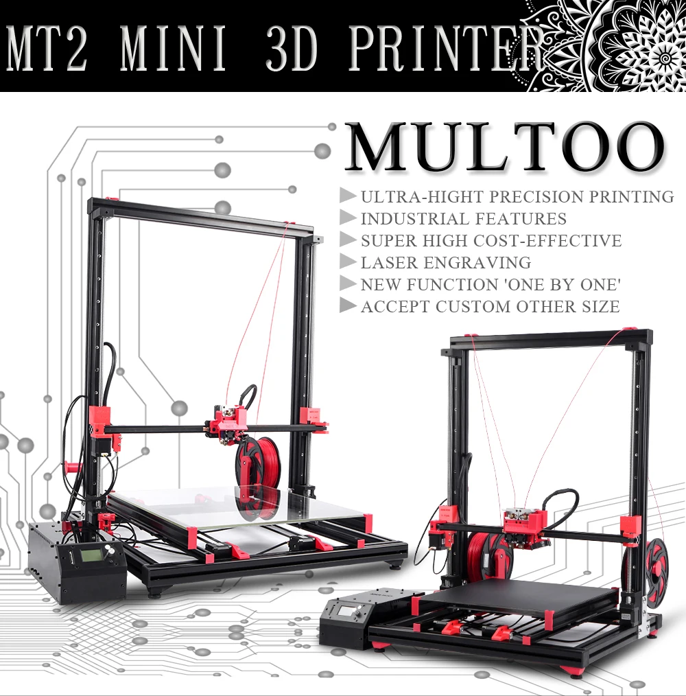 MULTOO MT2 принтер большой размер печати высокое качество точность 500*500*600 металлический одиночный двойной 3d принтер точный шариковый винт
