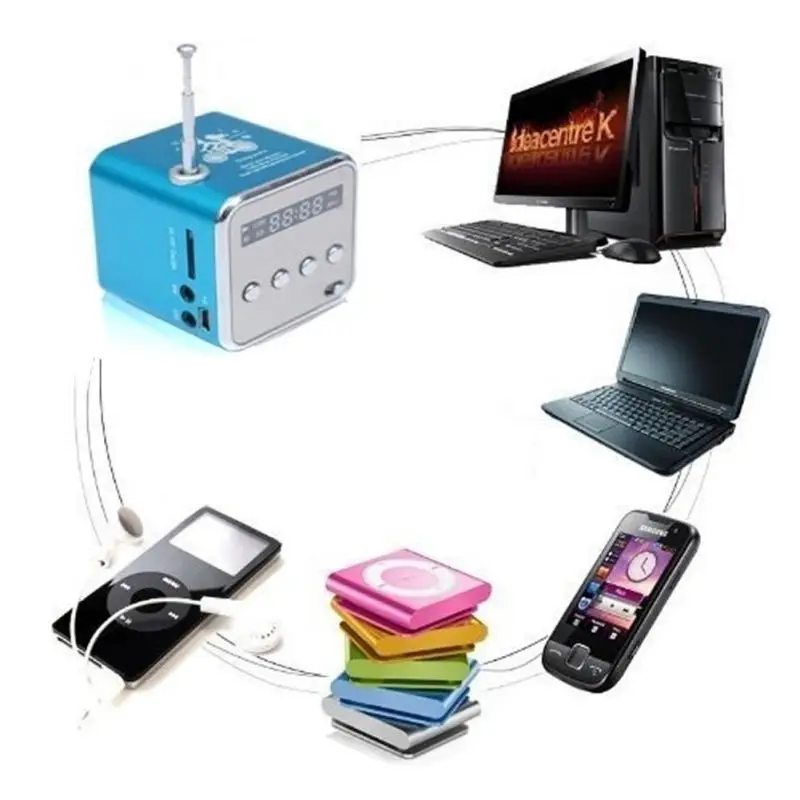 Портативный мини динамик TD V26 MP3 музыкальный плеер с ЖК поддержкой fm радио Micro TF SD