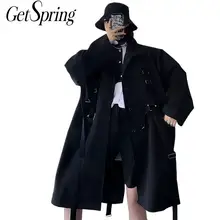 GETSPRING Женское пальто женское пальто с повязкой нерегулярное длинное пальто женское черное свободное Женское пальто для отдыха осень