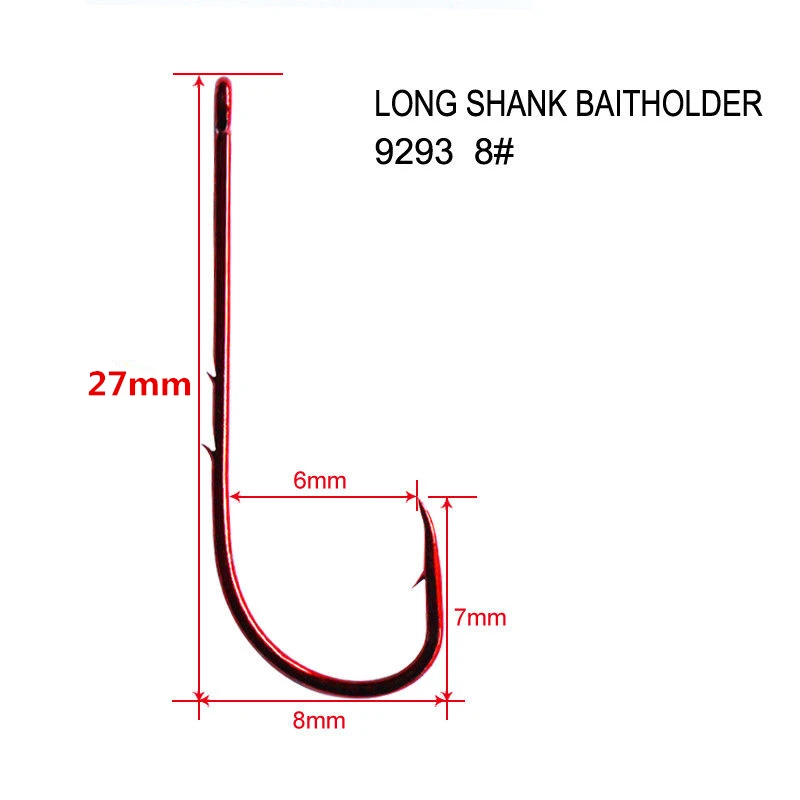 50 шт. рыболовные крючки пресноводный длинный хвостовик Baitholder приманка офсетная колючая червяк для ловли карпа рыболовный крючок красная заточенная Высокоуглеродистая сталь - Цвет: 50PCS 8